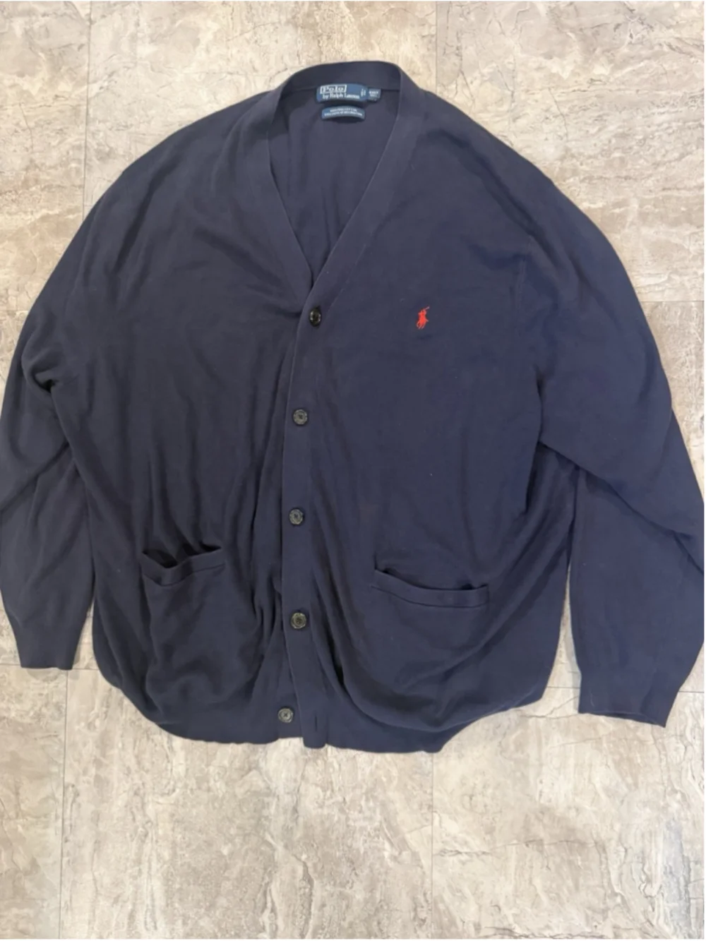 VTG Polo Ralph Lauren Cardigan Men’s 4XT Navy 5 button 100% Pima Cotton Logo